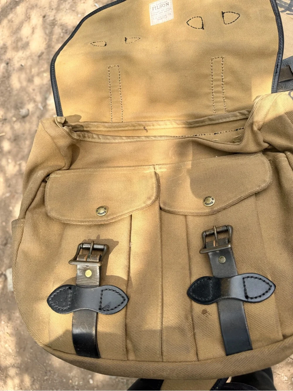 Men's Canvas Field Satchel in Khaki with Black Trim